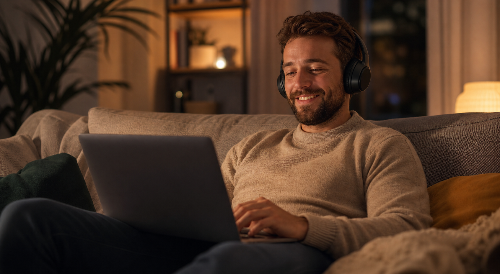 Someone listening to a recording on headphones