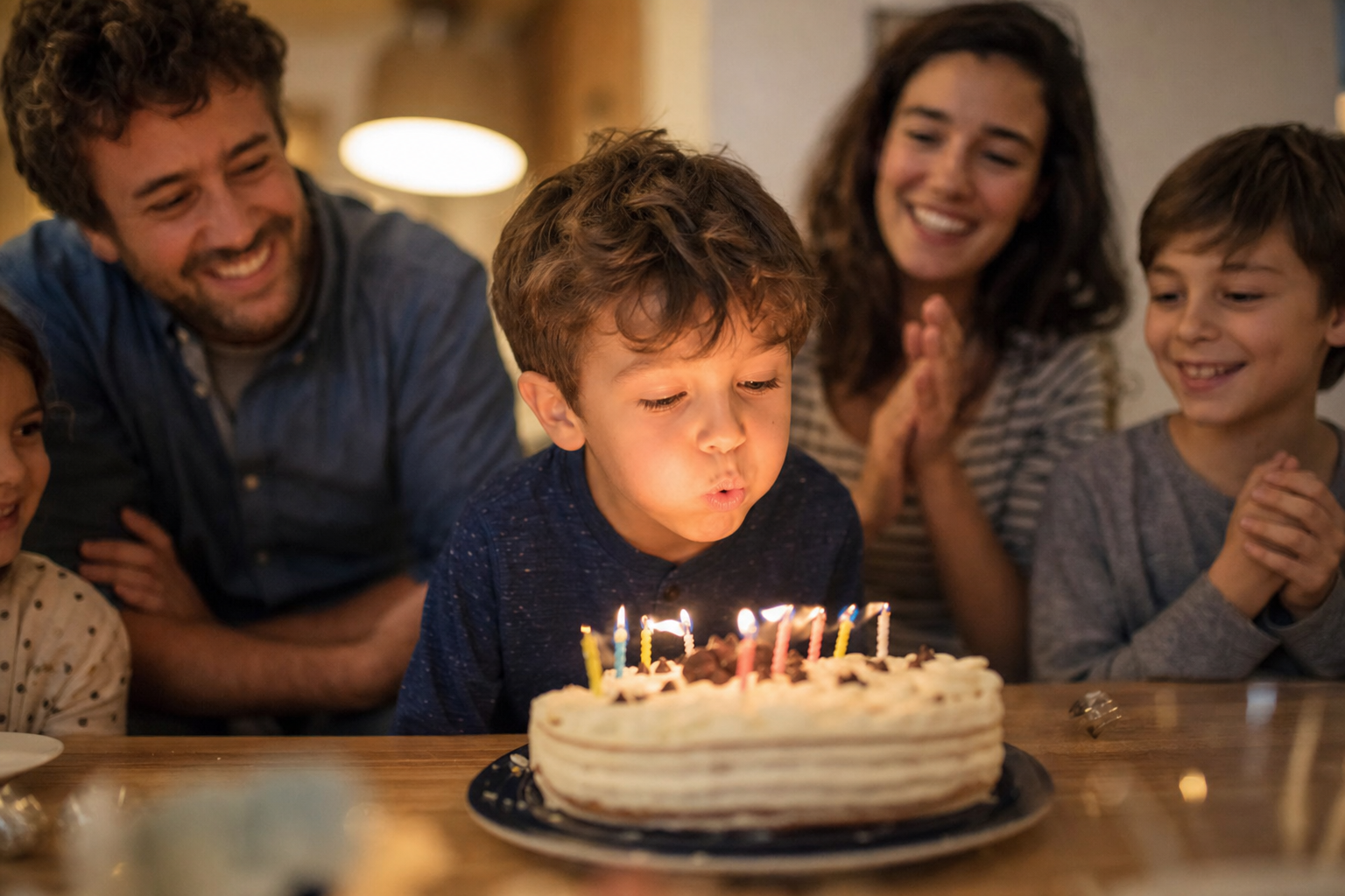 A child blowing out birthday candles, found inside a long video