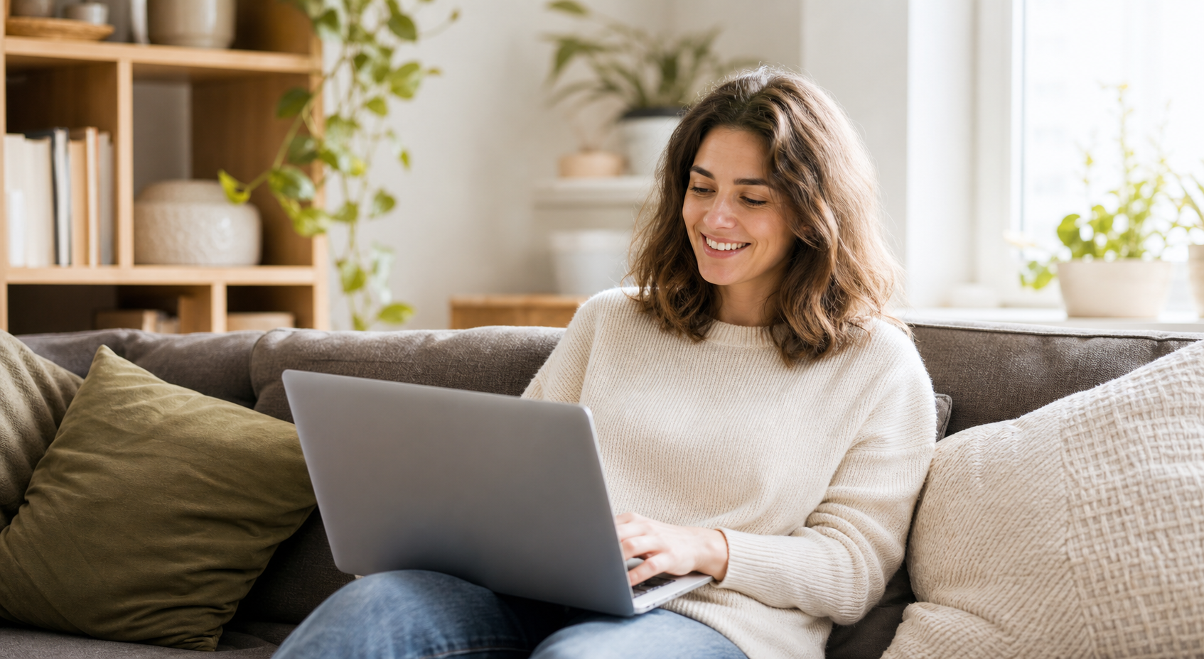 Someone at home finding what they need on their laptop